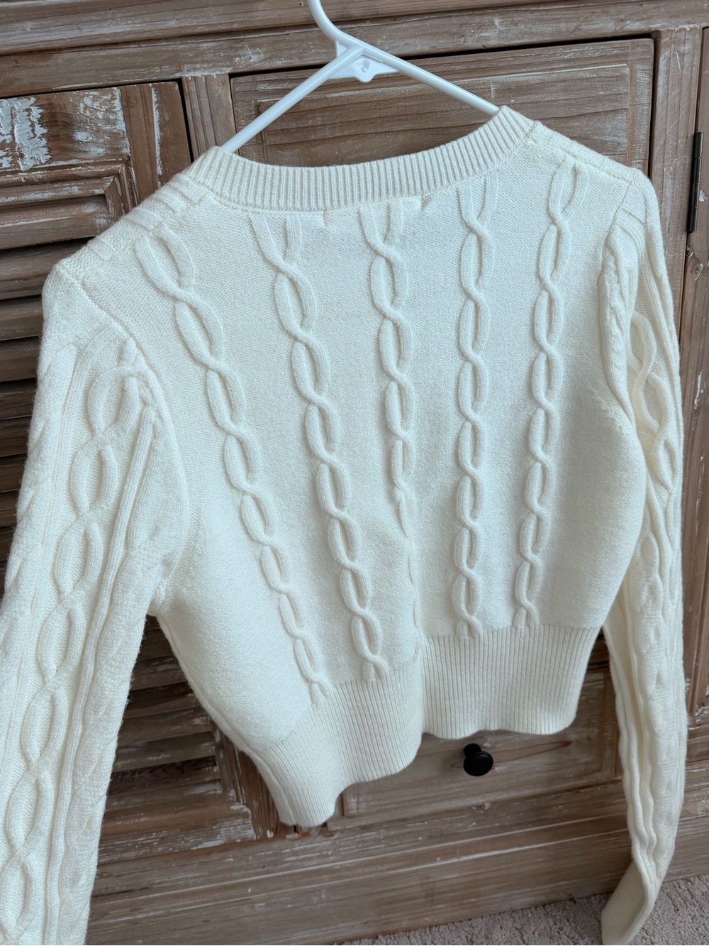 Altar'd State Cream Cable Knit Cropped Button Cardigan (Size Medium) - Picture 4 of 10